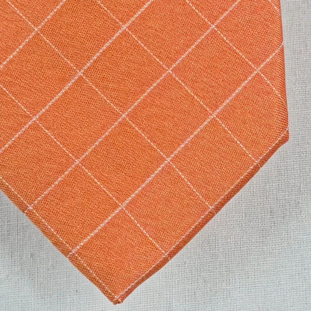 Michael Kors Mens Tie One Size Orange Parkwood Grid Silk Blend Necktie NWT